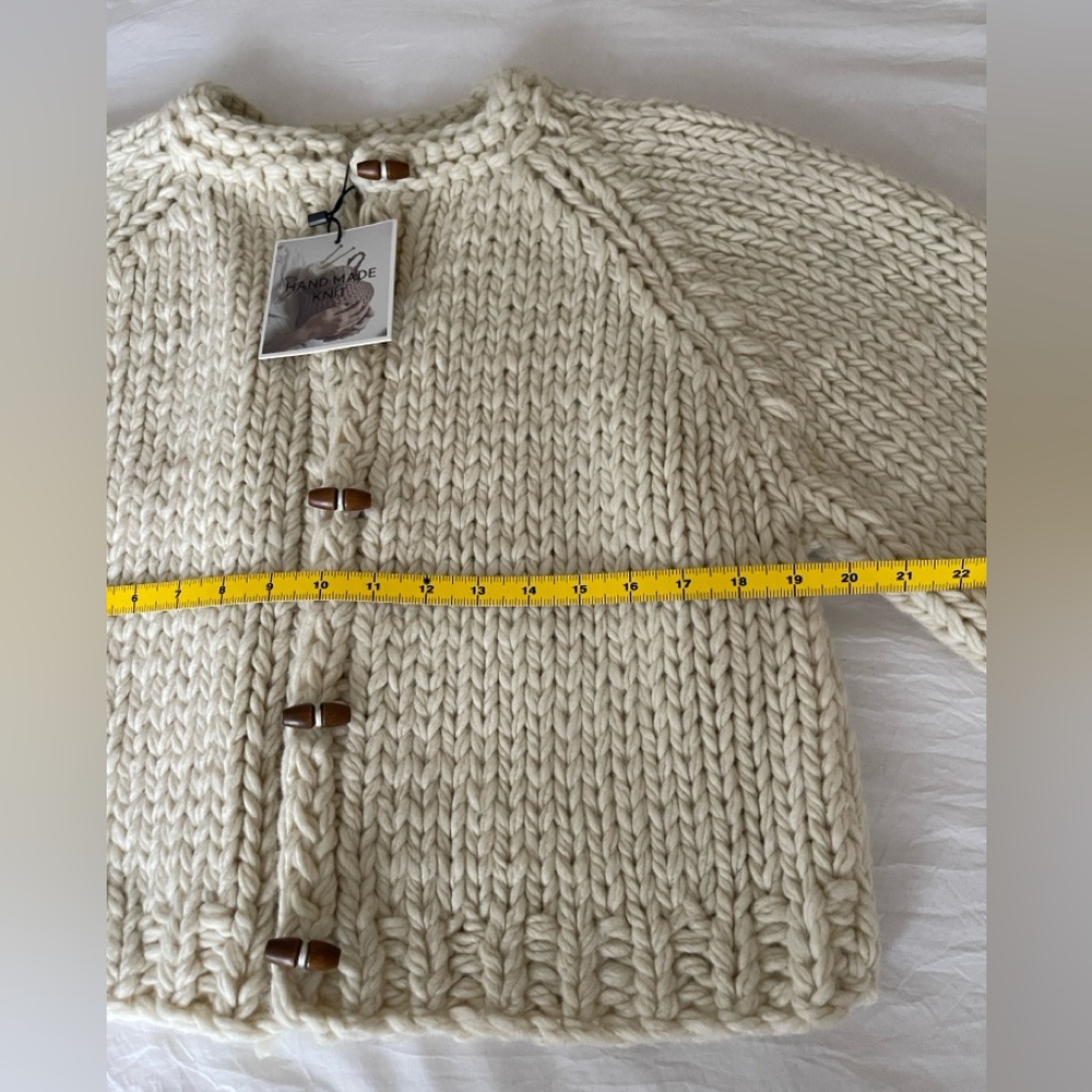 Chunky Knit Cream Cardigan Sweater - Picture 10 of 14